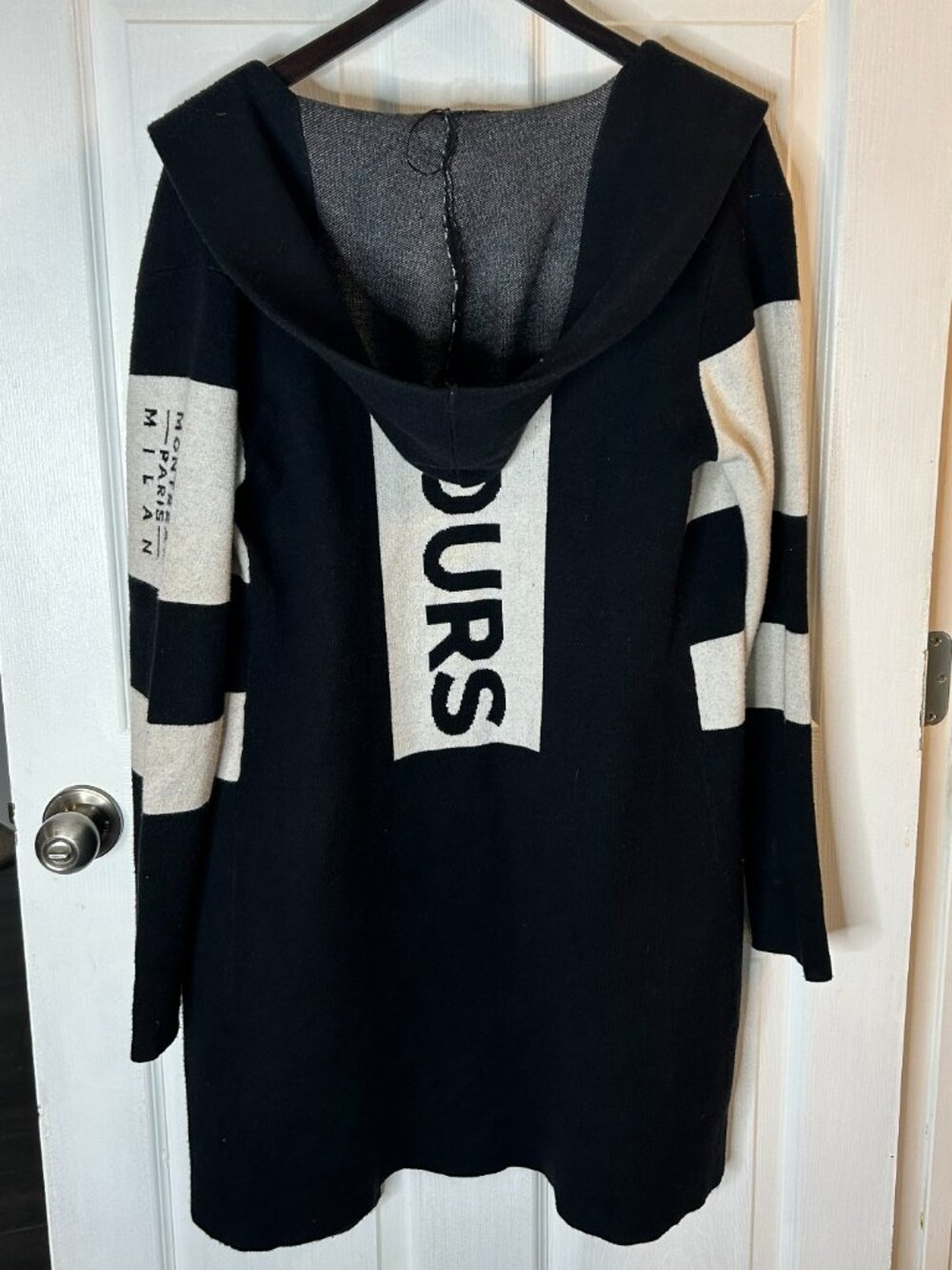 Frank Lyman Black & Cream Hooded Longline Cardigan – Medium